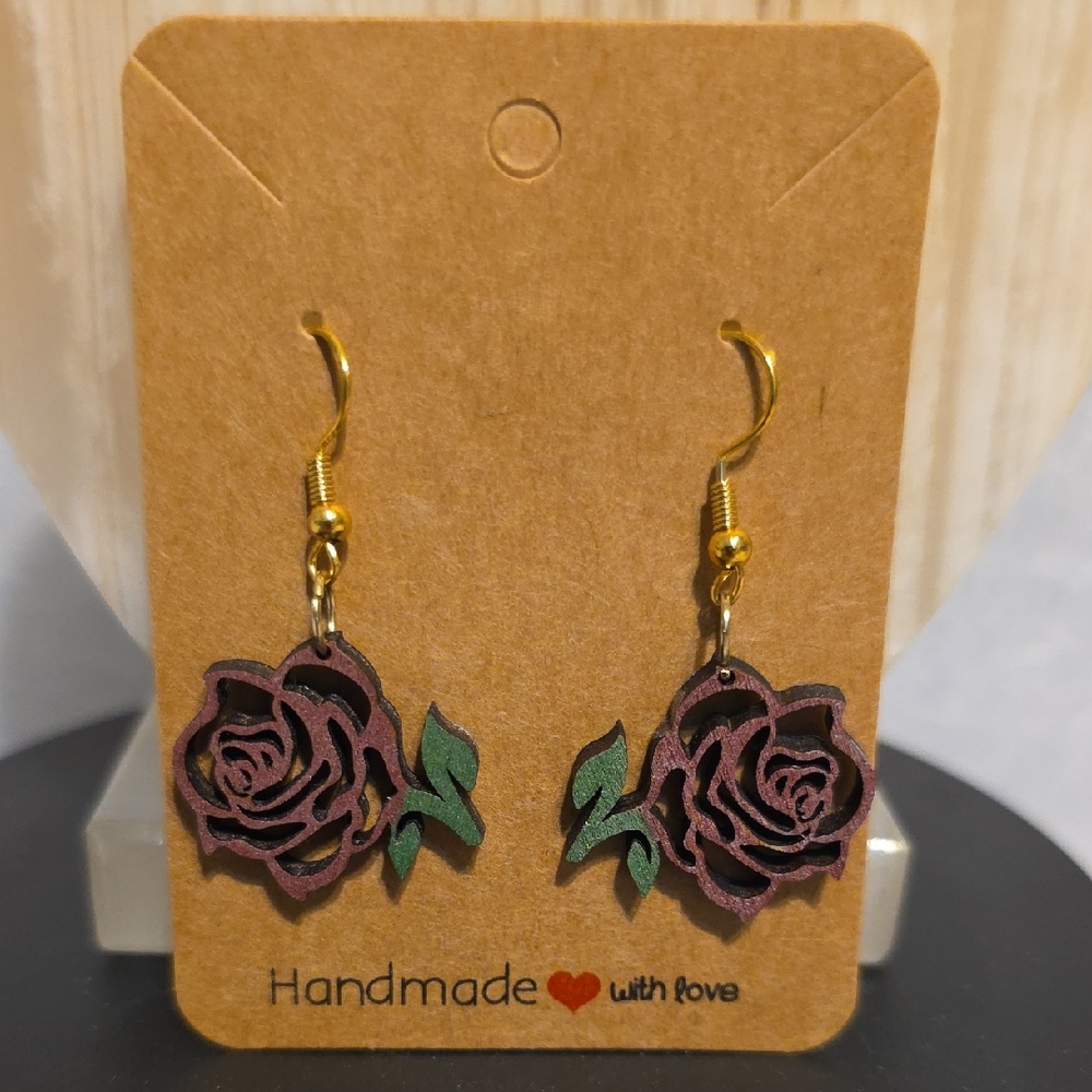 Artisan Rose Earrings with Gold Hooks